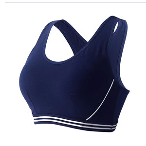 Soutien-gorge de sport bleu marine pour femme, design dos croisé, ourlet rayé, maintien moyen, pour yoga et activités sportives, couleur unie - Product Image 1