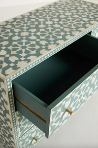 Coffre de rangement de salon de style Mid-Century Modern avec incrustations en os et motifs géométriques, 5 tiroirs, aux prix les plus bas - Product Image 5