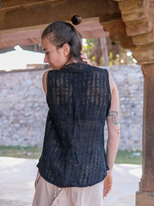 Handmade Black Cotton <b>Net</b> Shrug for Women Lightweight Crochet Style Sheer Summer Vest Boho Sleeveless Cardigan - Product Image 4