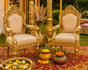 Columpio Dorado de Lujo para Bodas / Jhula para Decoración de Haldi, Decoración de Lujo para la Noche de Henna y Mehndi, Conjunto de Sillas Colgantes - Product Image 3