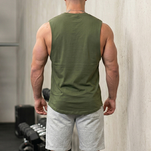Camiseta sin mangas para hombre, color verde oliva, cuello en V, 100% algodón, transpirable, informal, para entrenamiento, de color sólido, tejida, ajustada. - Product Image 2