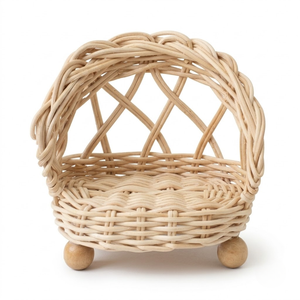 Thesuncraft Handwoven Rattan <b>Doll</b> Bed with Teddy & Soft Toys Miniature Wicker Cradle for Kids Nursery Decor Hanoi Origin - Product Image 4