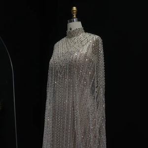 Jancember LSZ118 فستان سهرة لامع بتصميم حورية البحر ورقبة عالية على الطراز العربي مع شال للحفلات - Product Image 5