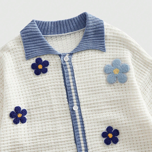 Camisa Polo de Punto Vintage para Hombre, Bordado Floral, Malla Texturizada, Manga Corta, Abotonada, Estilo Casual Urbano - Product Image 3