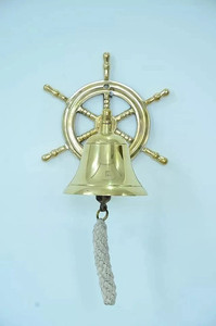 Cloche de porte nautique en laiton antique de 3 pouces, en forme de roue de bateau, avec support mural, décoration marine, finition dorée artisanale - Product Image 5
