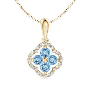 จี้รูปโคลเวอร์ประดับพลอยอะความารีนแท้ ทอง 14K พร้อมกรอบเพชร สร้อยคอแบบเชื่อมต่อ ดีไซน์ธรรมชาติ ทำด้วยมือ - Product Image 1