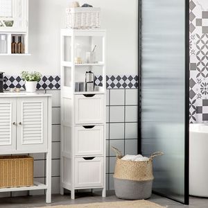 Mobiletto da Bagno Bianco a 3 Cassetti e 2 Ripiani, Sottile e Autoportante, Organizzatore per Asciugamani e Biancheria - Product Image 2