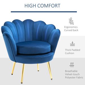 Poltrona in Velluto Blu con Gambe in Metallo Dorato, Sedia Resistente ed Ecologica per Soggiorno e Camera da Letto, Adatta per Superfici in Moquette - Product Image 5