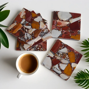 Posavasos de jaspe mookaite natural con forma cuadrada marrón y dorada, posavasos para taza de té de la mejor calidad a precio económico. - Product Image 3