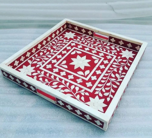 Bandeja Cuadrada Desechable FAIZA CRAFT con Incrustaciones Clásicas de Hueso Pulido para una Decoración Elegante del Hogar, Práctica para Servir, Disponible desde India - Product Image 5