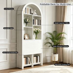 Folding Craft Desk with <b>Storage</b> Shelves Convertible Hideaway Bookshelf <b>PC</b> Desk - Product Image 2