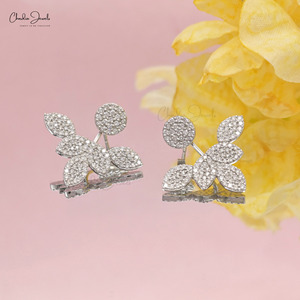 Chordia Jewels Floral Pattern Diamond <b>Cuff</b> <b>Earrings</b> 14K Solid White Gold Cluster Diamond <b>Earrings</b> Luxury Bridesmaid Jewelry Sale - Product Image 1