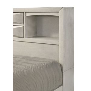 <b>Queen</b> <b>Bed</b> Frame <b>with</b> Integrated <b>Storage</b> Drawers and Compartments 1pc Neutral White Finish Up-Holstered <b>Bed</b> - Product Image 4