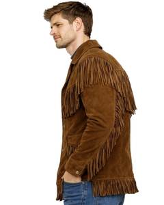 Men's Brown <b>Suede</b> Fringe <b>Leather</b> <b>Jacket</b> Turn-down Collar Casual Autumn Style Regular Fit Single Breasted - Product Image 6