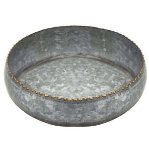 Bol à plantes en métal galvanisé, pot à fleurs rond rustique vintage en zinc, bordure perlée dorée décorative, centre de table, bol pour plantes succulentes - Product Image 1