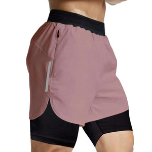 Shorts de sport fonctionnels 2-en-1 respirants et écologiques pour hommes, séchage rapide, taille mi-haute, avec cordon de serrage, double couche - Product Image 3