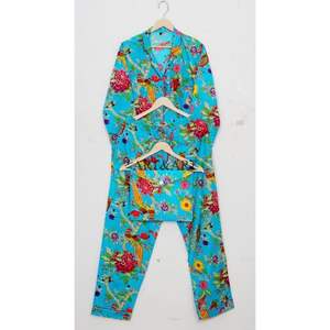 Ensemble de pyjama en coton fait main pour femmes, imprimé floral d'été, respirant, doux, séchage rapide, confortable, longueur intégrale, vêtements de nuit - Product Image 5