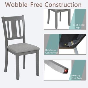 Set di 4 Sedie da Pranzo in Legno Grigio con Seduta Imbottita, Sedie Laterali Rivestite per Cucina e Soggiorno - Product Image 4