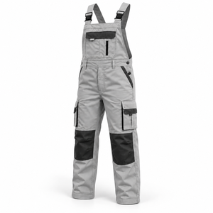 Salopette de travail industrielle pour hommes, respirante, avec renforts aux genoux, poches cargo, bretelles réglables, fermeture éclair poitrine, rangement utilitaire - Product Image 2
