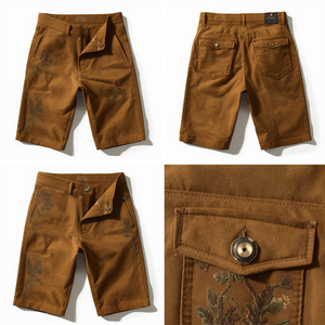 Pantalones Cortos de Gamuza Premium para Hombre, Estilo Rústico Color Bronceado con Bordado, Personalizados, OEM, ODM - Product Image 4