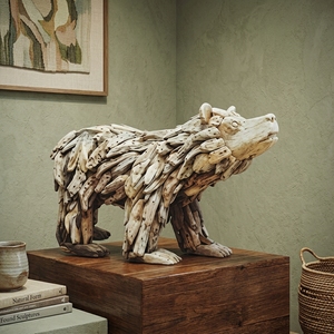 Escultura de oso de madera artesanal, estatua de animal de teca rústica de madera flotante, decoración para suelo forestal, marcos para espacios, diseño de unidades. - Product Image 5