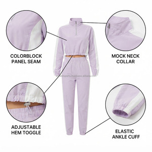 Women's <b>Nylon</b> Windbreaker Track Suit Custom Logo Wholesale OEM Sportswear Zip Jacket <b>Jogger</b> Pants Running Training Private Label - Product Image 6