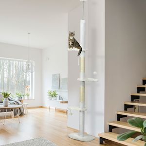 Albero per Gatti Bianco da 2,5 m, Altezza Regolabile, Design Lussuoso e Classico, Materiali Ecologici in Sisal e Lana, Grande Formato, Confezionato in Cartone - Product Image 2