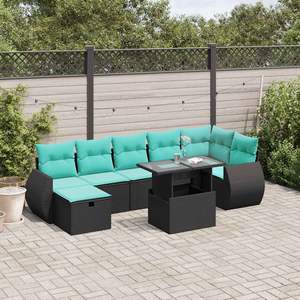 Set di divani da giardino in polyrattan nero da 8 pezzi con cuscini, mobili da giardino - Product Image 1