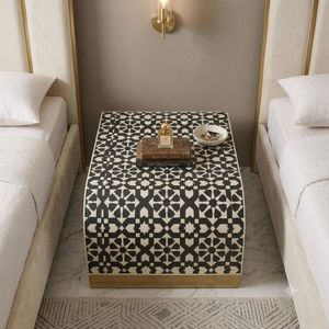 Mesita de Noche con Incrustaciones de Hueso, Mesa Auxiliar con Patrón Irregular, Gabinete Decorativo Hecho a Mano para Dormitorio o Sala de Estar - Product Image 3
