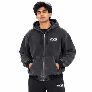 Sudadera con Capucha Oversize Unisex Negra con Lavado Ácido, Logotipo Frontal Personalizado, Diseño 2 en 1 para Gimnasio y Actividades, Poliéster/Algodón Antiarrugas - Product Image 6