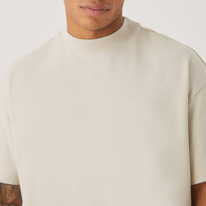 T-shirt en coton blanc uni surdimensionné pour homme, manches courtes, coupe décontractée, col rond, jersey tricoté, couleur unie - Product Image 3