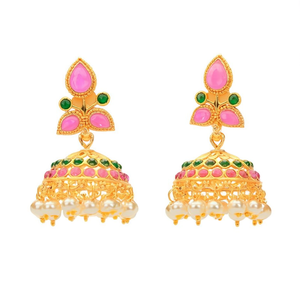 Fine Dangle Earrings Multi Stone Studded Matte Jhumka Jhumki Earrings - Product Image 2