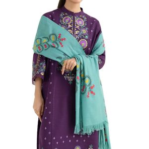 ชุดเสื้อผ้าสตรีปักลายสีม่วง ผ้าฝ้ายผสม เนื้อผ้าหรูหรา ทนทาน ชุด 3 ชิ้น - Product Image 4
