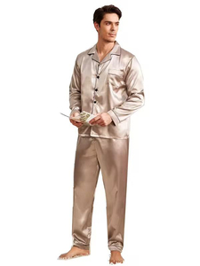 Ensemble de pyjamas rayés à manches longues pour hommes, taille XL, en soie glacée ultra-douce, vente directe, tissu satiné, vêtements de nuit tendance, vente en gros - Product Image 5