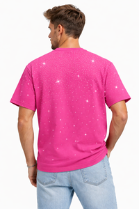 Men's Pink <b>Rhinestone</b> T-Shirt Cotton Crew Neck Short Sleeve Casual Streetwear Fashion Tee Summer <b>Top</b> for Men Breathable Graphic - Product Image 4