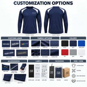 <b>Men's</b> Long Sleeve Sporty T-<b>Shirt</b> <b>Navy</b> <b>Blue</b> O-Neck Quick Dry Slim Fit Knitted Polyester with Front Logo Print - Product Image 2