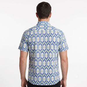 Men's Short Sleeve <b>Geometric</b> Print Casual <b>Shirt</b> Turn-down Collar Breathable Cotton Summer Style - Product Image 2