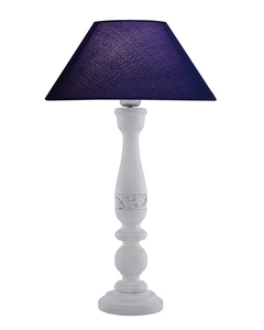 Hand-carved white wood <b>table</b> lamp blue linen shade elegant floral base decorative <b>bedside</b> light for coastal or farmhouse decor - Product Image 5