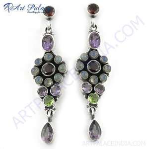 Pendientes finos de plata con piedras preciosas naturales para joyería de fiesta - Product Image 1