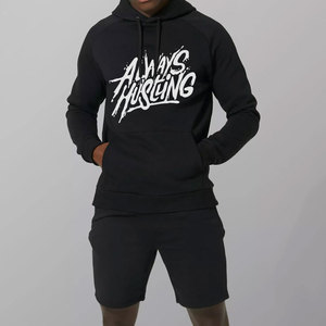 Ensemble de sweat-shirts à capuche noirs pour hommes, vêtements décontractés d'été, 100% coton tricoté respirant, streetwear, imprimé lettres, logo sur le devant - Product Image 1