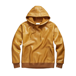 Custom High-Quality Leather Hoodie Customized Sized Breathable Vintage-Style <b>Pullover</b> with Hood <b>for</b> Streetwear Fashionable - Product Image 3