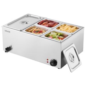 Bain Marie Commerciale in Acciaio Inox da 24QT, Tavolo Elettrico a Vapore a 5 Vasche 1200W, Attrezzatura Professionale per Mantenimento Caldo - Product Image 1