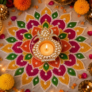 Golden Kundan Diya Holder Decorative Tealight Candle Holder Diwali Home Decor Metal Tea Light Wedding Decor <b>Party</b> Gift <b>Box</b> Set - Product Image 2