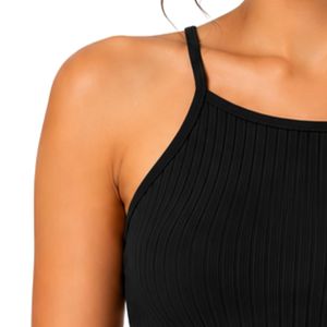 Manufacturer Custom Black Women Ribbed Knit Crop Tank Top Sleeveless Spaghetti Strap Slim Fit Casual Summer <b>Camisole</b> OEM Apparel - Product Image 3