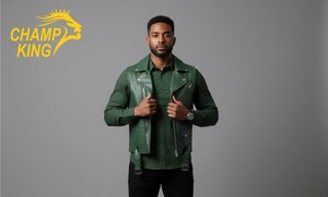 Gilet de motard en cuir vert pour homme Champ King, style moto, col rabattu, fermeture éclair, vêtement d'extérieur pour l'automne - Product Image 4