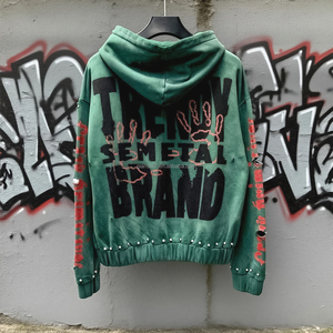 Vente en gros de sweats à capuche pour hommes en molleton épais vintage, style hip-hop, avec strass, effet vieilli, unis, personnalisables, délavés à la pierre et découpés au laser - Product Image 2