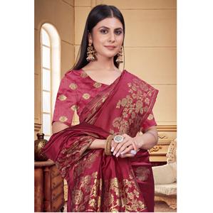 Sari de Seda Pura Banarasi de Primera Calidad con Tejido Zari para Bodas Indias y Trajes Nupciales, Disponible a Precio de Exportación - Product Image 6