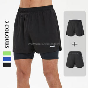 Vente en gros de shorts de course à taille élastique à double couche avec poche pour hommes, séchage rapide, nylon spandex, décontracté, imprimé, taille adulte solide - Product Image 2