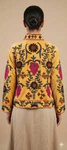 Veste en velours brodée Suzani pour femme, manches longues, style kimono ouvert sur le devant, travail au fil de soie, tenue de soirée - Product Image 2