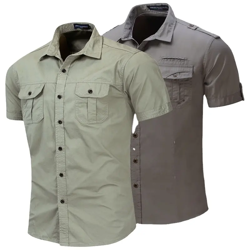 Heren Kaki Monteur Werkshirts Met Korte Mouwen Tactische Uniform Auto Werkkleding Constructie Shirt Zomerkleding